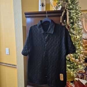 Black Short Sleeve Button-Up Shirt LV NBA Virgil